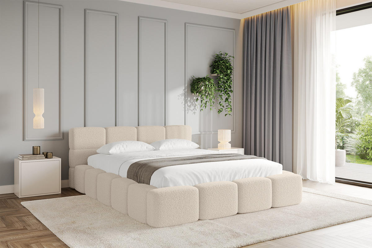 POLSTERBETT mit Bettkasten und Lattenrost, Bett mit Matratze H3/H4, Kopfteil, Boxbett, Doppelbett mit Stauraum - NATA-v1 160x200 Dunkelbeige - Hellbraun, Holzwerkstoff/Textil (160/200cm) - ALTDECOR