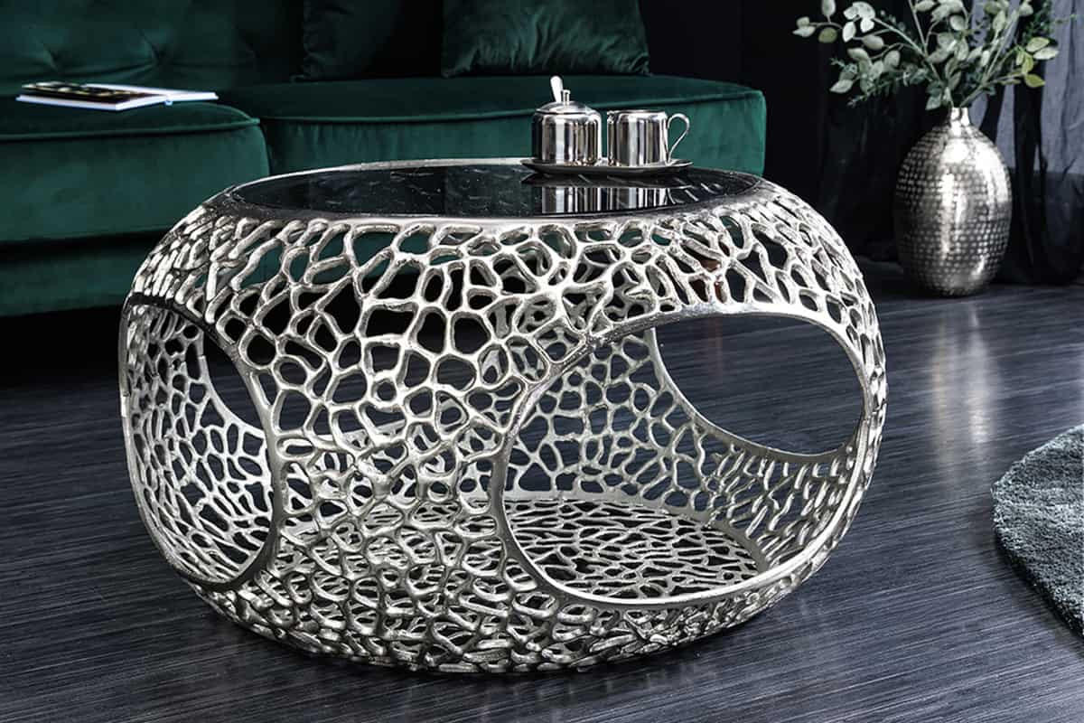 COUCHTISCH SPIN rund Schwarz|Silber 74cm - Silberfarben/Schwarz, Glas/Metall (74/74/40cm) - riess-ambiente