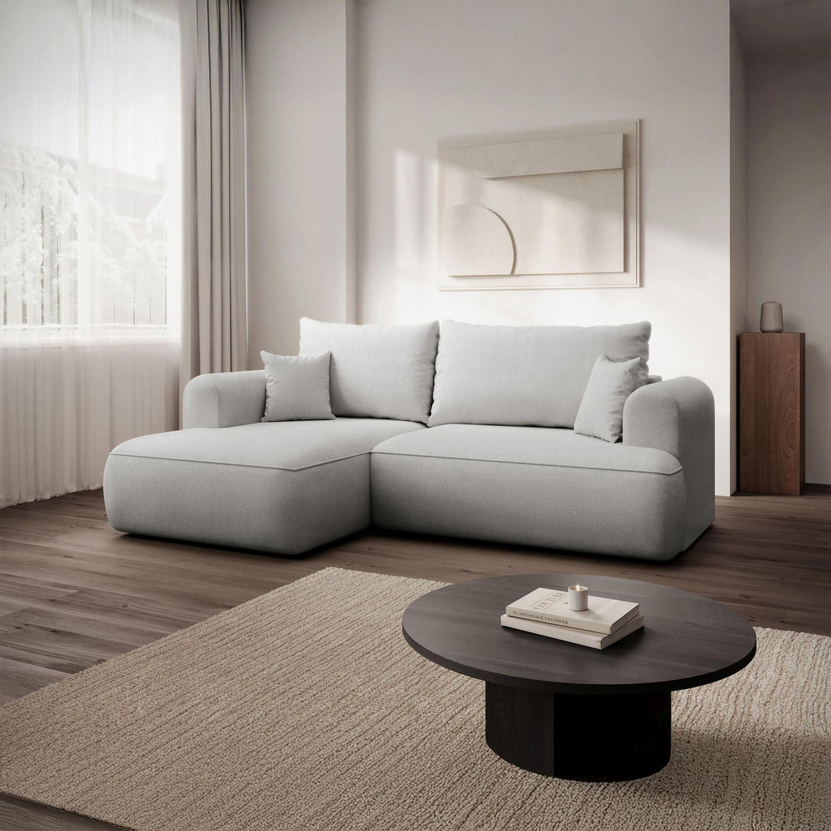 ECKSOFA Ovo Mini Hellgrau links - Hellgrau/Schwarz, Kunststoff/Textil (238/156cm) - Selsey