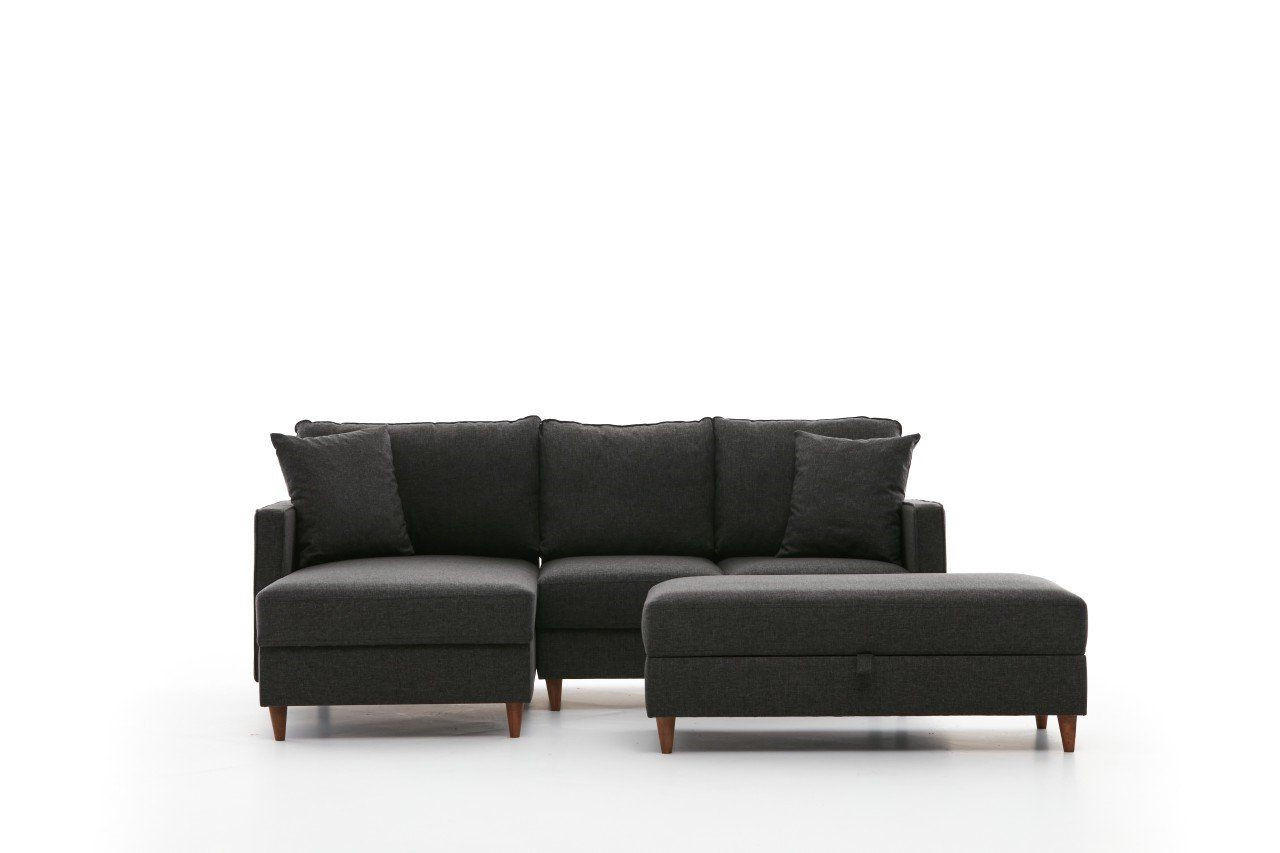 ECKSOFA mit Hocker, Schlaffläche - Anthrazit/Walnussfarben, Holz/Kunststoff (210/155cm) - myHomelando