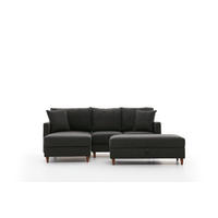 ECKSOFA mit Hocker, Schlaffläche - Anthrazit/Walnussfarben, Holz/Kunststoff (210/155cm) - myHomelando