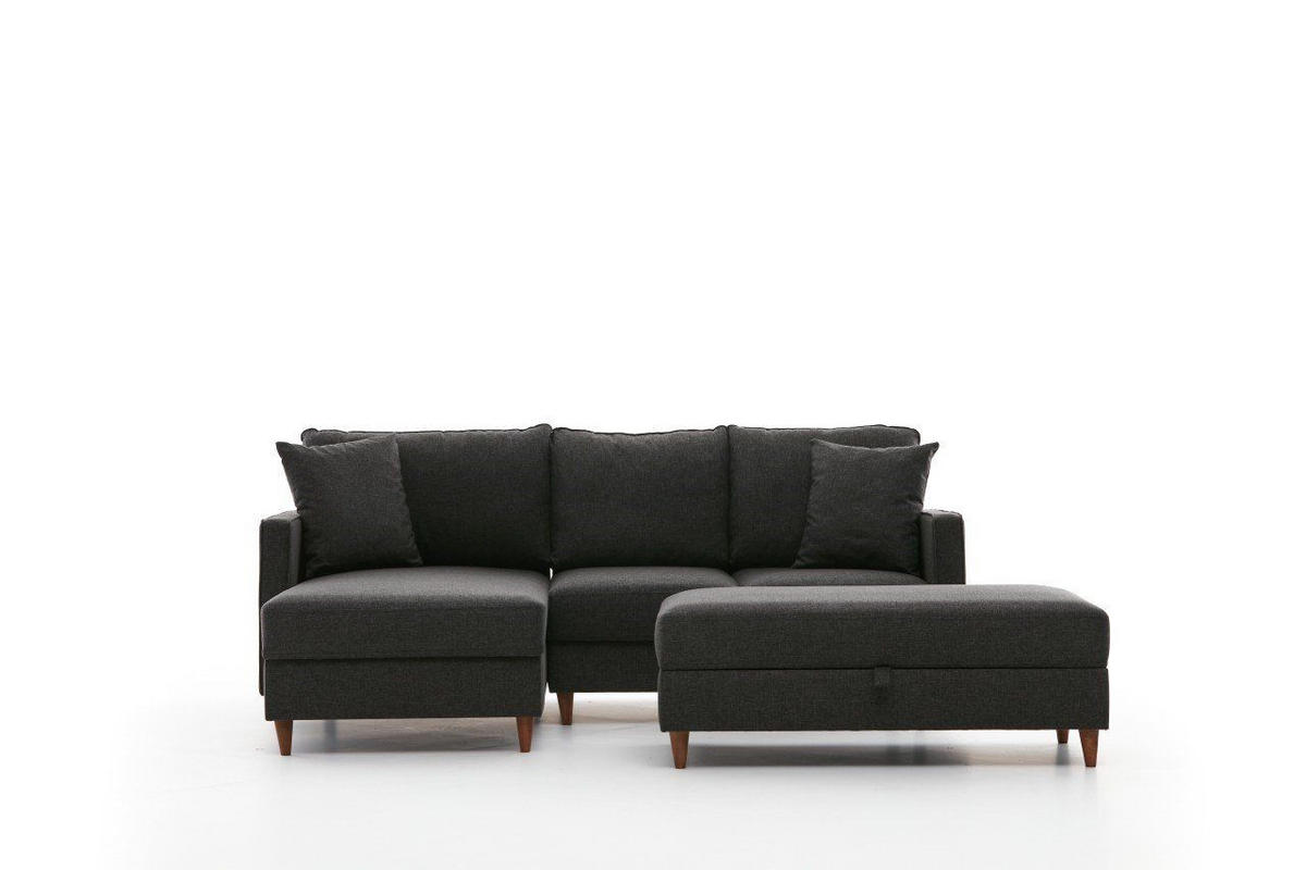 ECKSOFA mit Hocker, Schlaffläche - Anthrazit/Walnussfarben, Holz/Kunststoff (210/155cm) - myHomelando