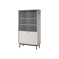 VITRINE SORA W4D (Cashmere, Gefräste Front, Riffelglas, Haefele Soft-Close, Holzfüße) - Kaschmir/Schwarz, Glas/Holz (104/185/39cm) - Ravio