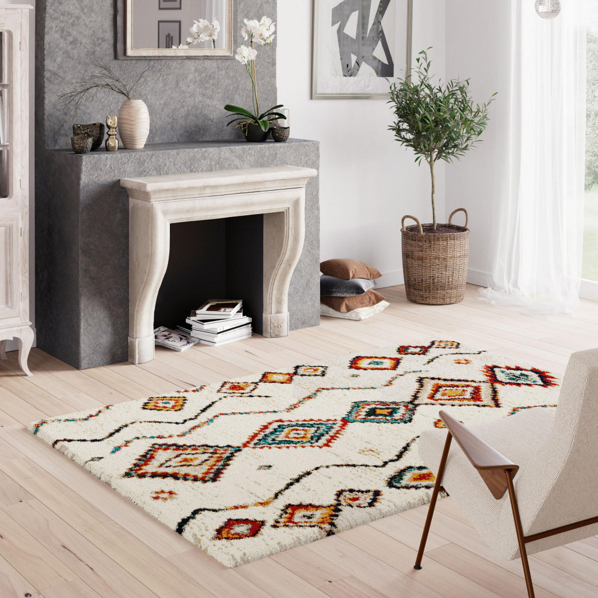 BERBER-INSPIRIERTER Teppich mit ethnischem Muster - Zazy - 140 cm x 200 cm - Multicolor, Kunststoff (140/200cm) - Drawer