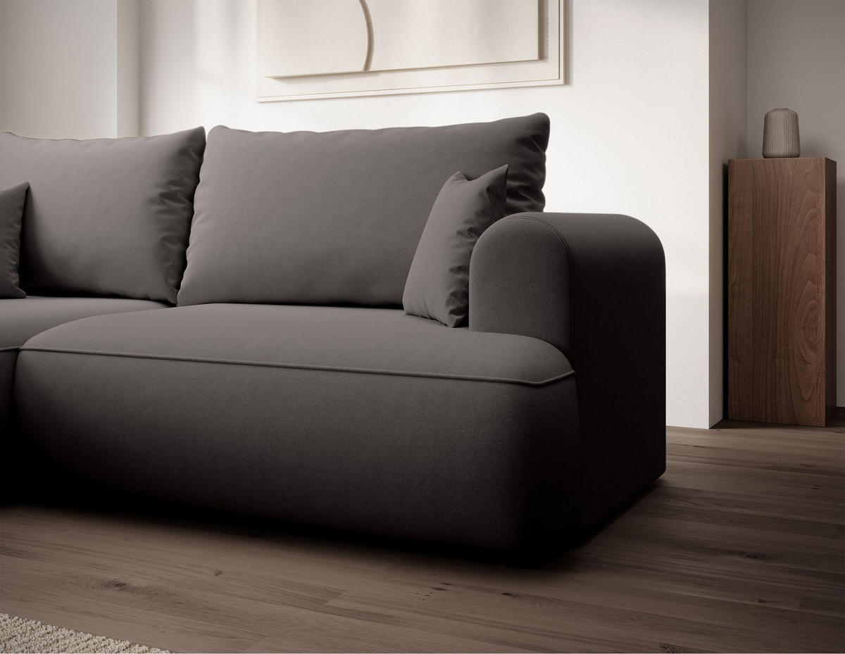 ECKSCHLAFSOFA Ovo Mini Dunkelgrau Easy-Clean-Samtbezug - Dunkelgrau/Schwarz, Kunststoff/Textil (238/156cm) - Selsey