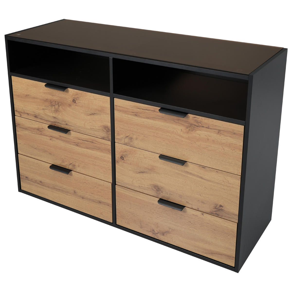 KOMMODE mit 6 Schubladen und 2 Fächern，Eiche - Alteiche, Holzwerkstoff (40/80/120cm) - KOMHTOM