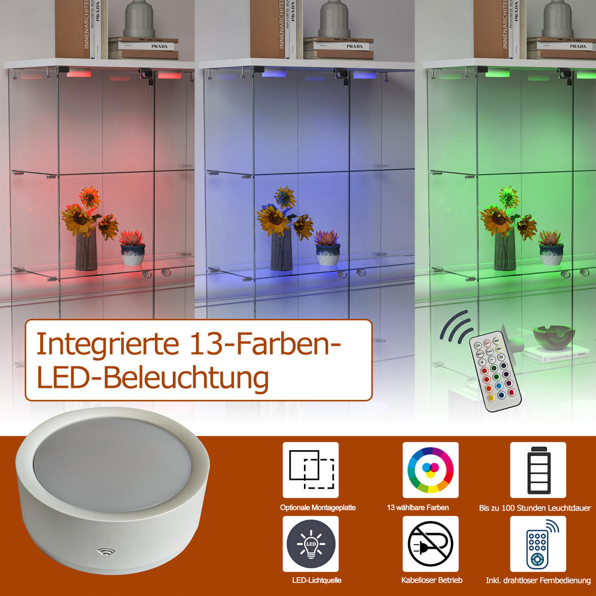VITRINENSCHRANK 167/43/37 cm mit LED und Schubladen aus gehärtetem Glas Weiß - Weiß, Glas (42/167/36cm) - PARAFTA HOME