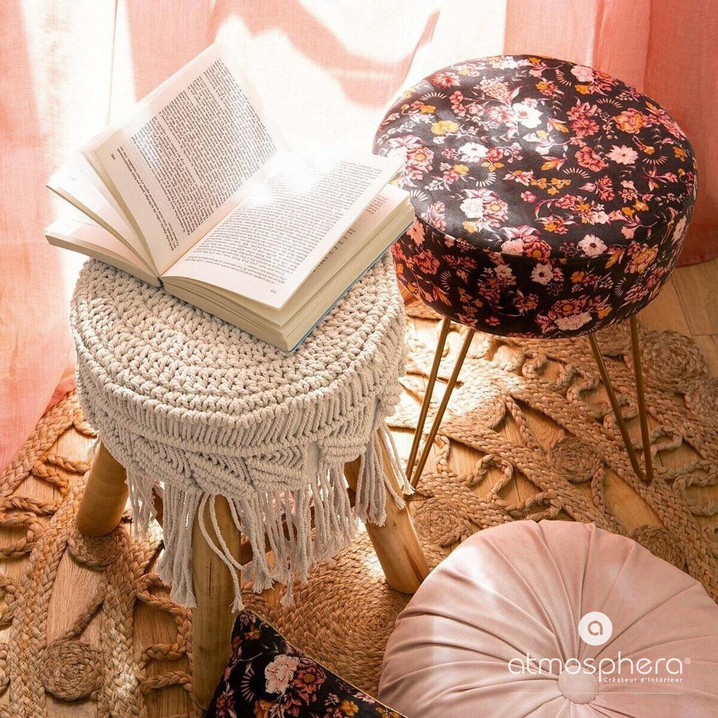 Thumbnail - Atmosphera Createur d´interieur Hocker, Beige, Holz, 41x42x39.5 cm, Wohnzimmer, Hocker, Sitzhocker