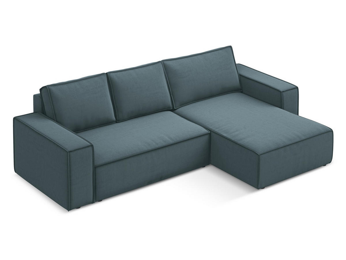 ECKSOFA mit Schlaffunktion Samt Stoff Blau - Blau/Petrol, Kunststoff/Textil (290/185cm) - Makamii