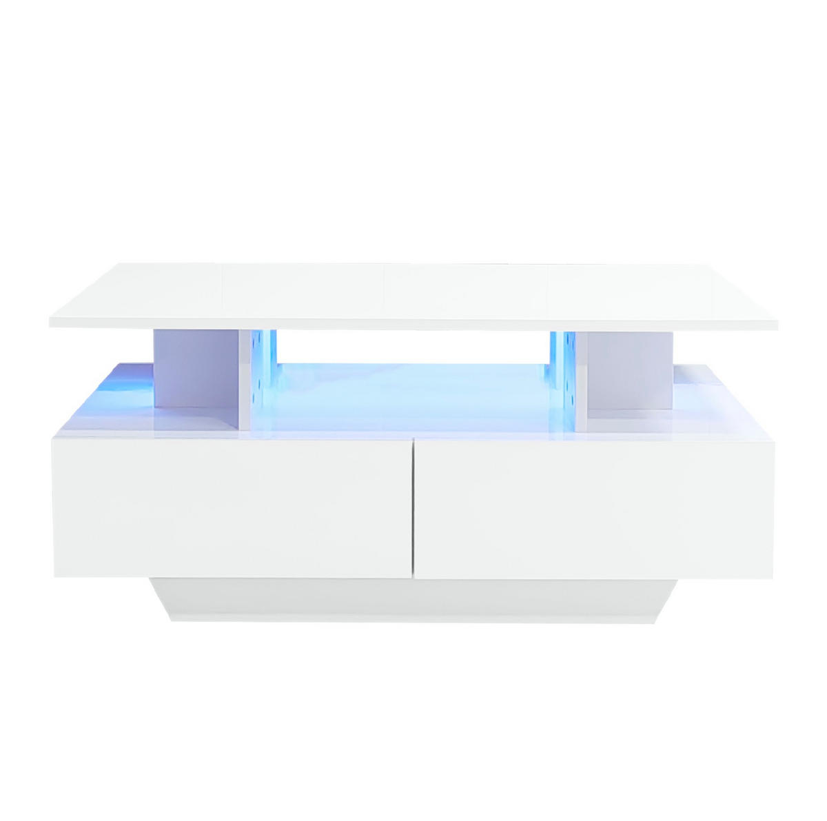 COUCHTISCH mit 2 Schubladen und LED 90x55x41 cm Hochglanz Weiß - Weiß, Holzwerkstoff (90/55/41cm) - Meubliv