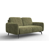 SOFA FEBE 2-Sitzer, olivgrüner Chenille-Stoff - Schwarz/Olivgrün, Holz/Textil (160/82/96cm) - Wozimo