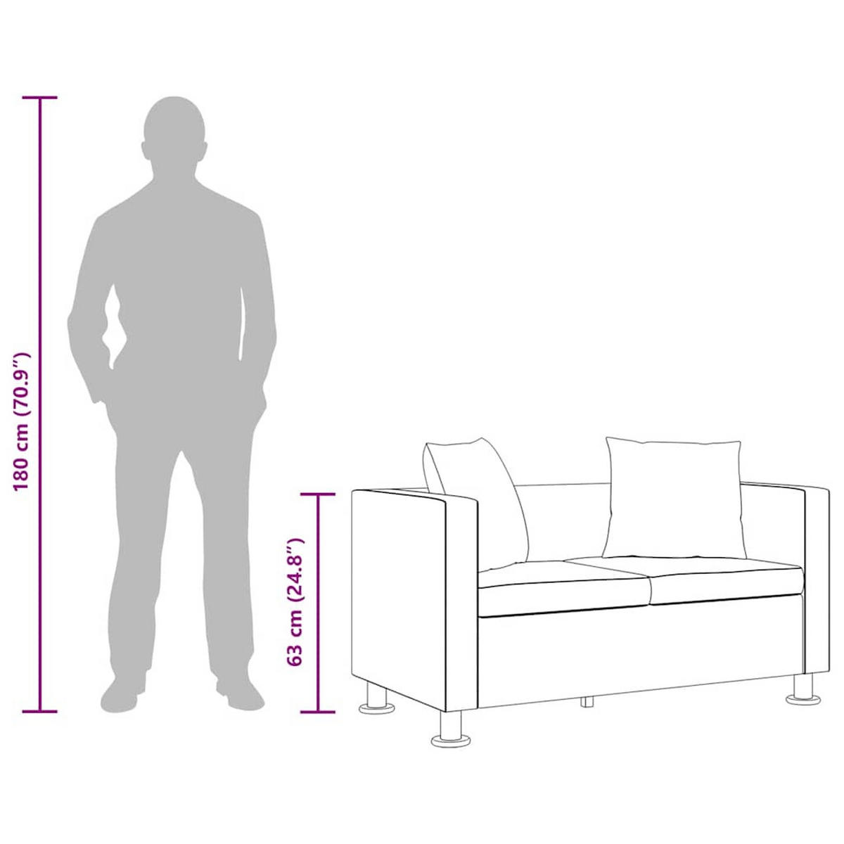 2-SITZER-SOFA mit 2 Kissen, 120/62,5/63 cm, aus Kunstleder, Schwarz - Schwarz, Leder (120/63/62.5cm) - vidaXL