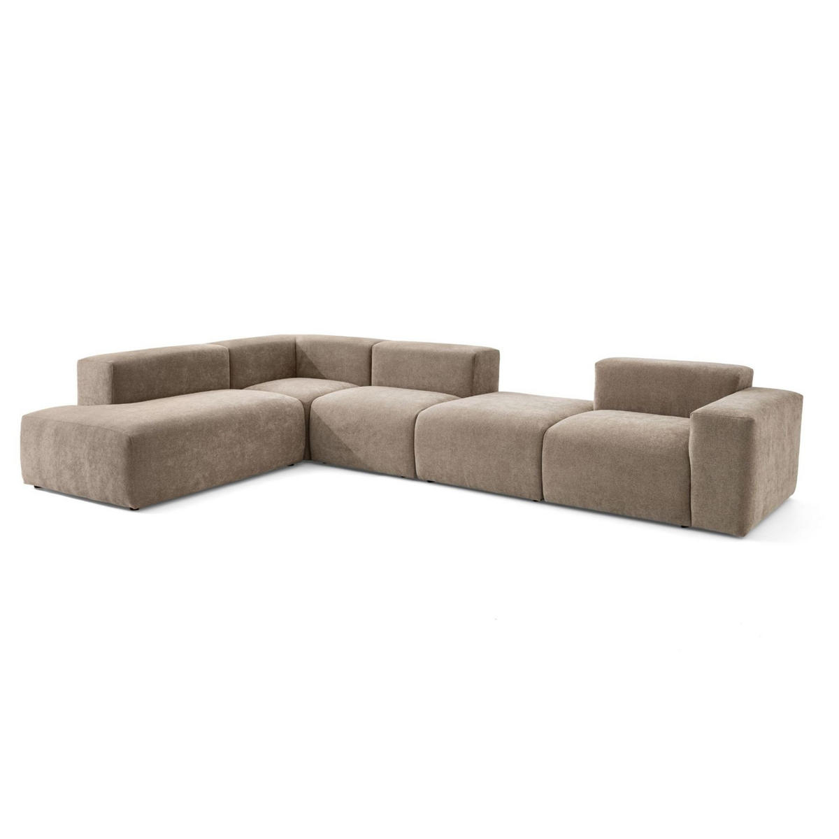 5-SITZER modulares Ecksofa HEAVEN SET 5 Links, Breite 380 cm Webstoff Braun - Schwarz/Braun, Holz/Kunststoff (380/245cm) - Muffo