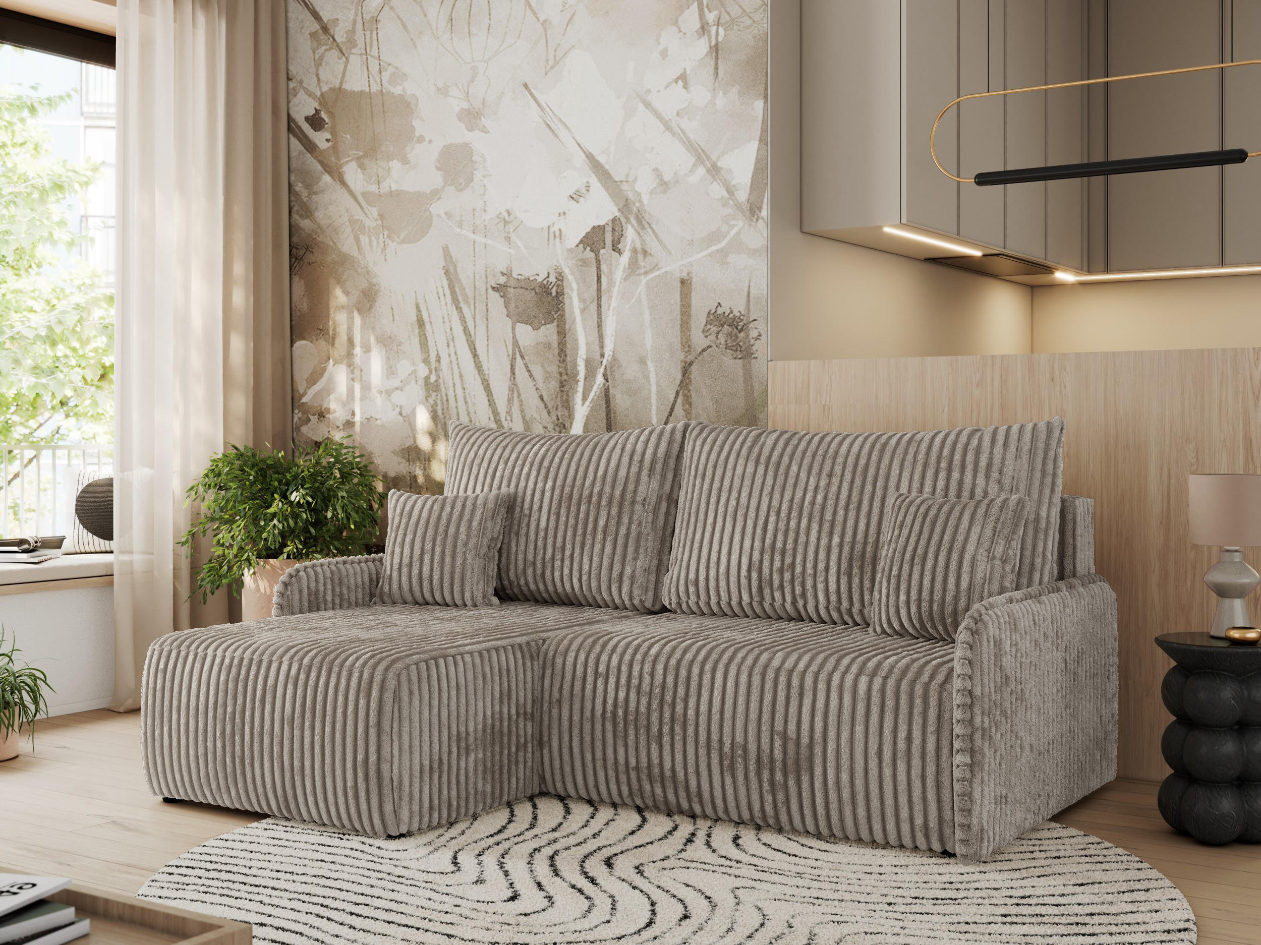 ECKSCHLAFSOFA ARPA L Hellbraun Cord - links - Hellbraun/Schwarz, Kunststoff/Textil (198/150cm) - MKS