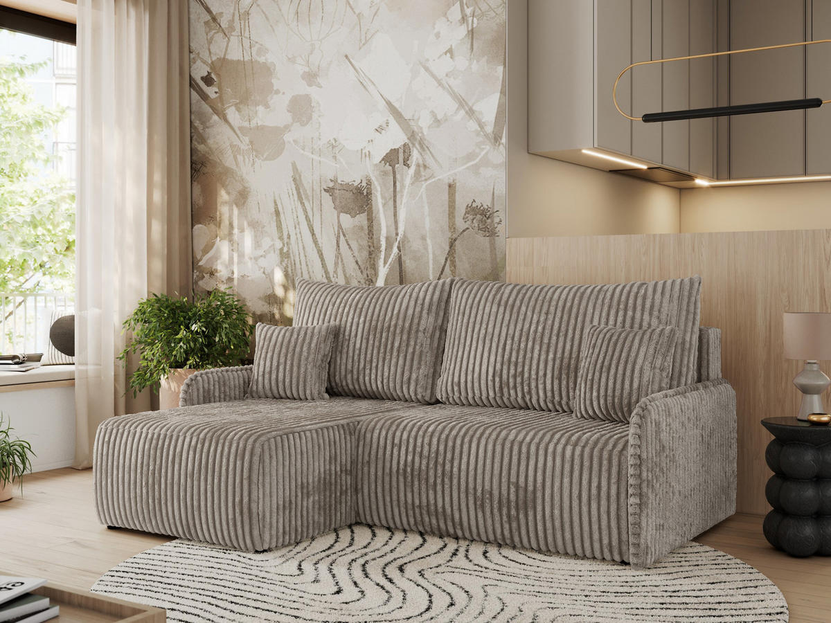 ECKSCHLAFSOFA ARPA L Hellbraun Cord - links - Hellbraun/Schwarz, Kunststoff/Textil (198/150cm) - MKS