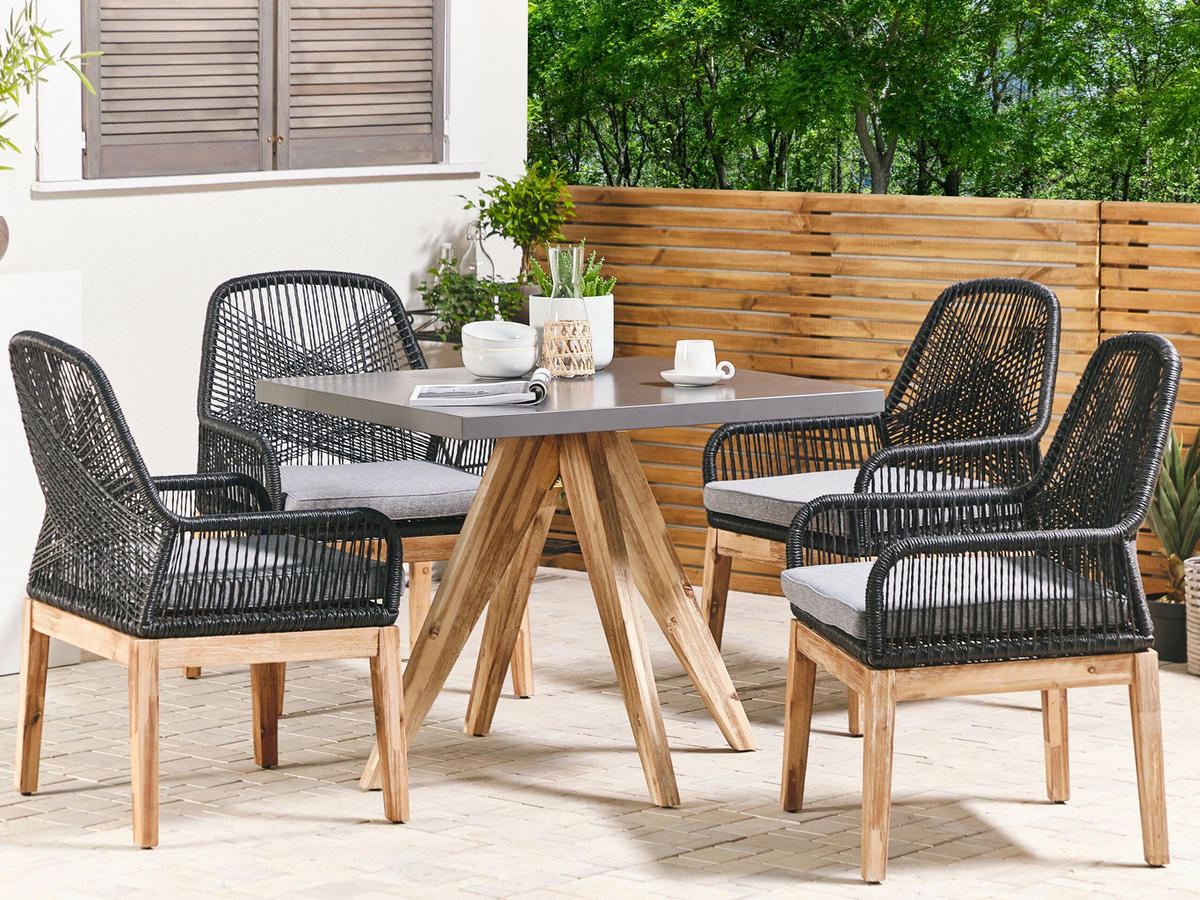 GARTENMÖBEL SET 4-Sitzer Faserzement grau 90/90 cm schwarz/grau Olbia - Hellbraun/Schwarz, Stein - Beliani
