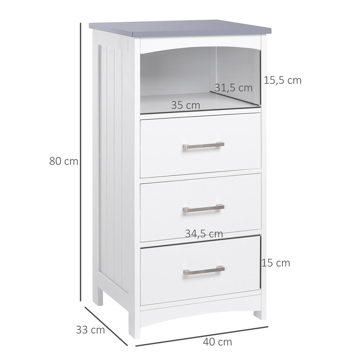 MIDISCHRANK DE-17298 3 Schubladen & offenes Fach Weiß - Weiß, Holzwerkstoff (33/80/40cm) - ComfortXL