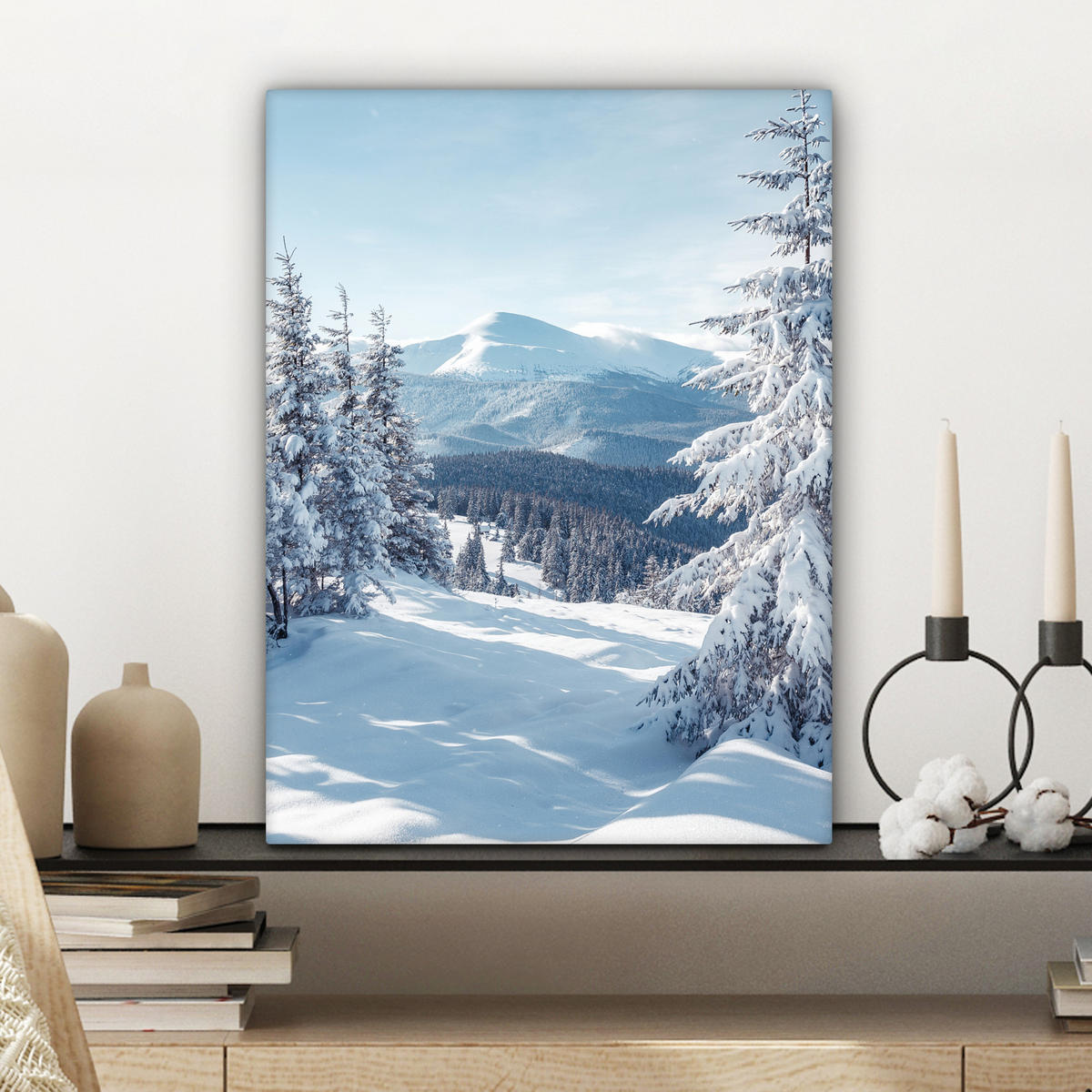 LEINWANDBILD Winterlandschaft - Natur - Berge - Bäume - Schnee Room Decor 30x40 cm - Hellblau, Textil (30/40cm) - MuchoWow