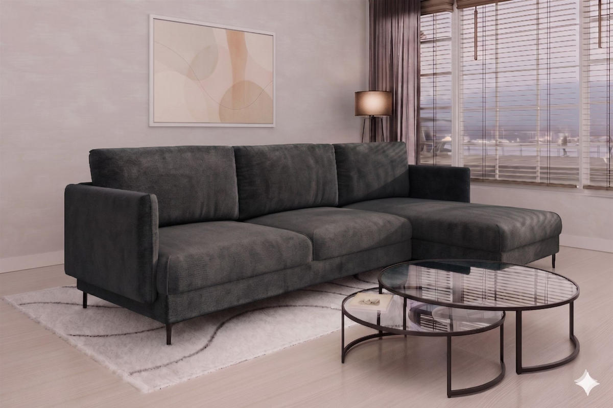 ECKSOFA Helmer Max In Stoff Vibe - Anthrazit, Holzwerkstoff/Textil (323/164cm) - Fun Möbel