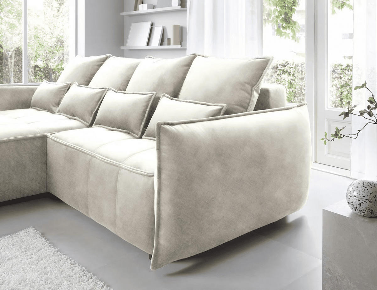 ECKSOFA mit Schlaffunktion und Bettkasten - Beige, Textil (265/196cm) - Eltap