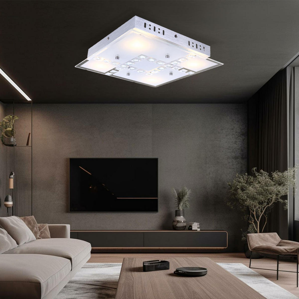 LED DECKENLEUCHTE Kristall Glas Silber - Silberfarben, Glas (32/32/6.5cm) - Globo Lighting