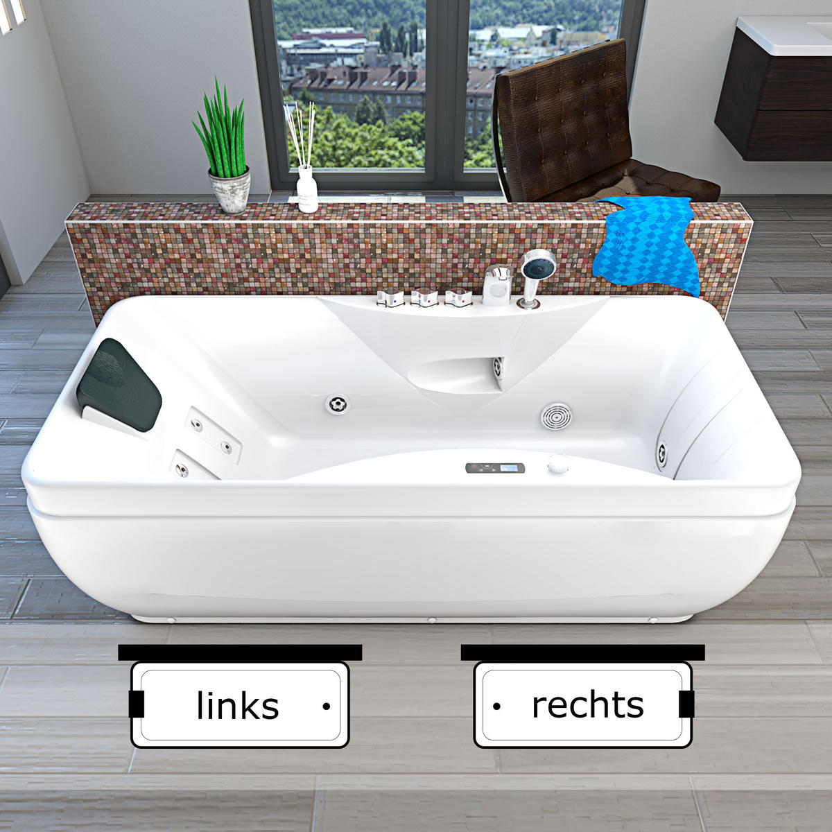 WHIRLPOOL Pool Badewanne Wanne W49-TH-PL 170x80cm - Weiß, Glas/Kunststoff (80/56/170cm) - AcquaVapore by Sandra Jentho