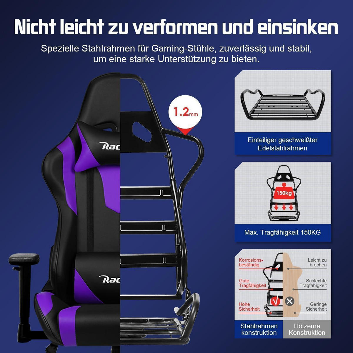 GAMING Stuhl Ergonomisch Lila 150 kg Belastbarkeit - Lila, Kunststoff (71/137/71cm)