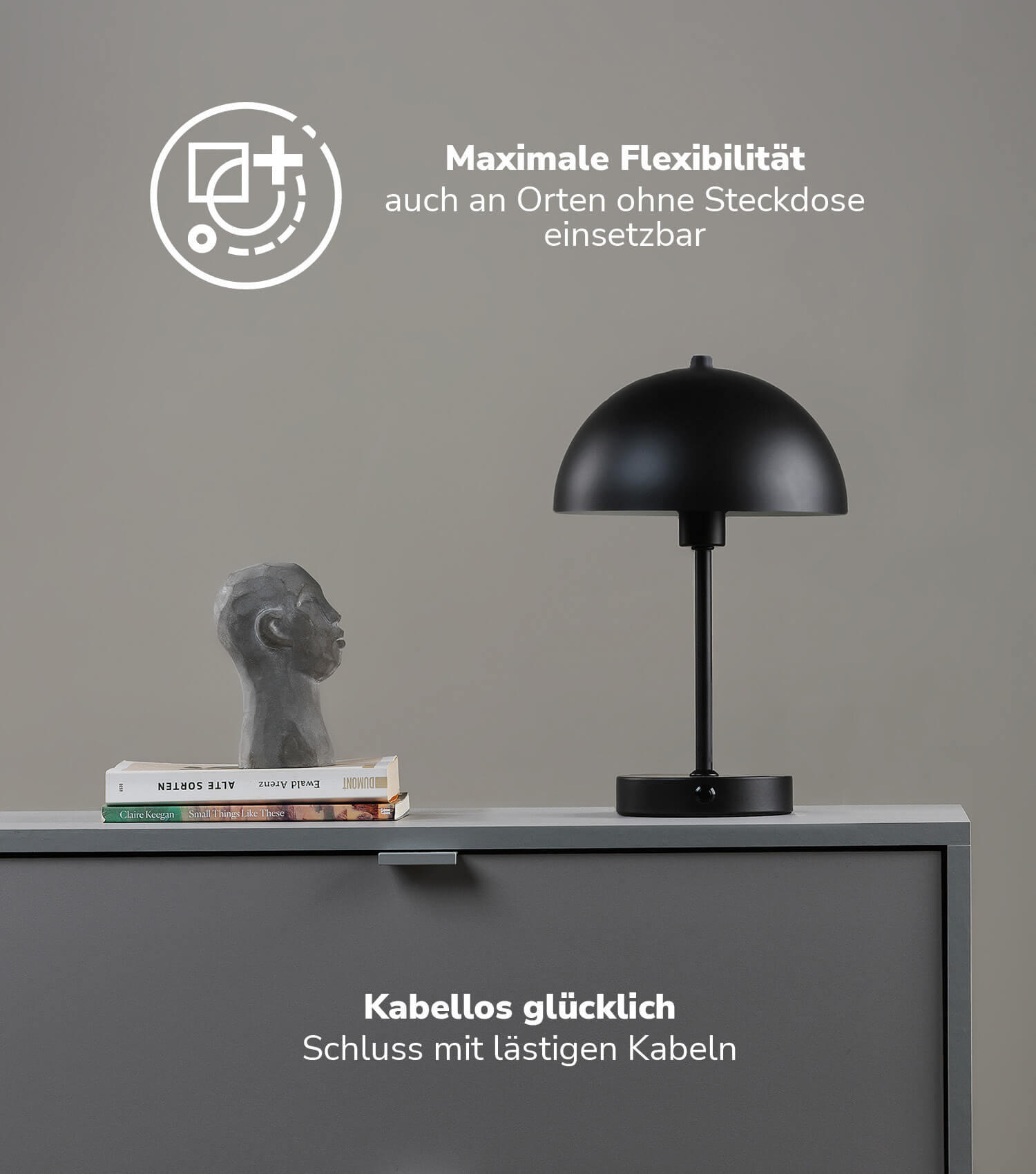 TISCHLAMPE KABELLOS Der Leuchtturm - Schwarz, Metall (20/20/31.5cm) - Mokebo