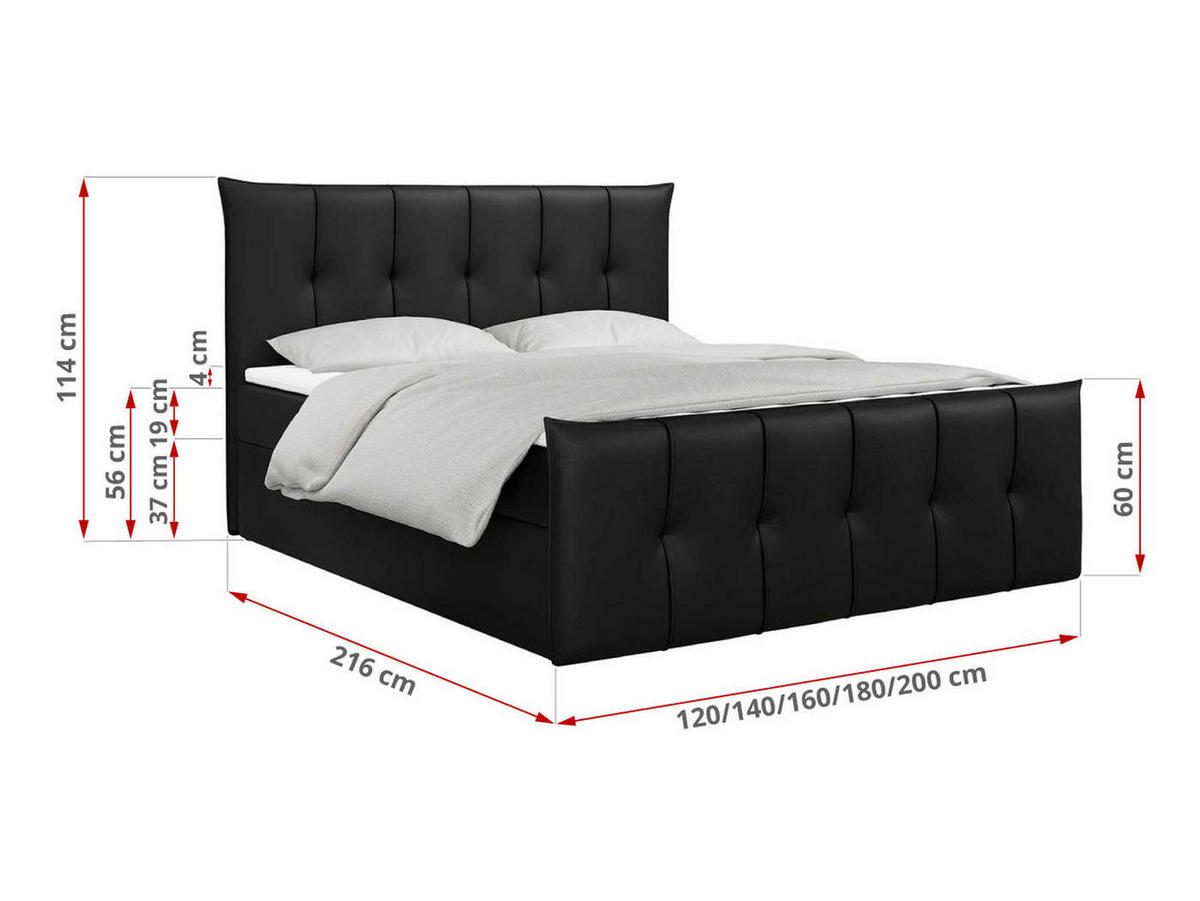 BOXBETT PREMIUM 11 180/200 Schwarz Kunstleder - H4 - Schwarz, Holz/Textil (180/200cm) - MKS