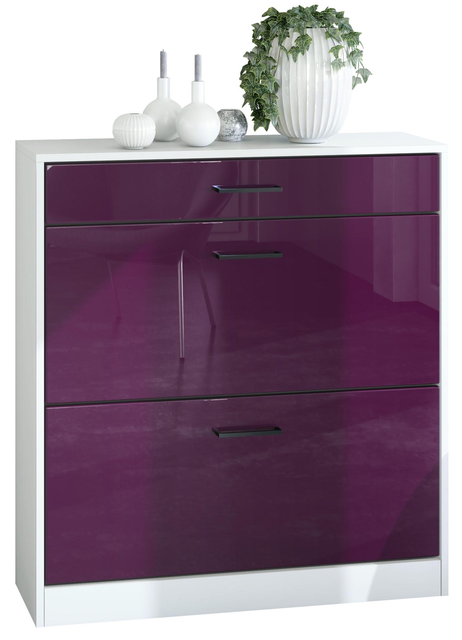 SCHUHSCHRANK Elvas Front in Brombeer Hochglanz - Brombeere, Holzwerkstoff (89/95.5/27cm) - Vladon