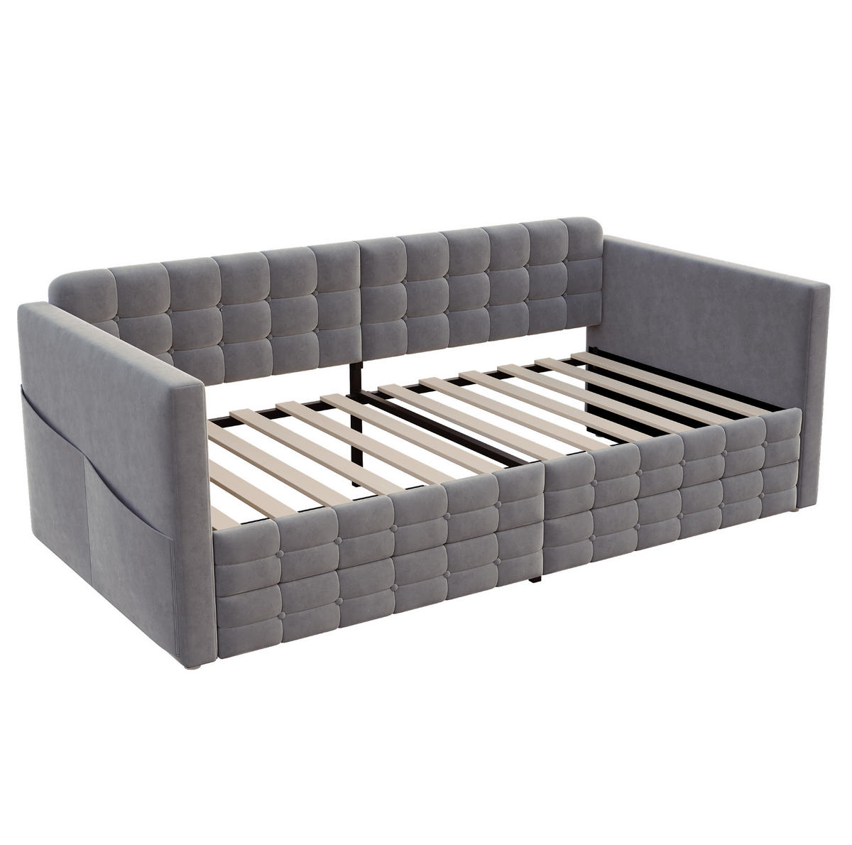 POLSTERBETT 90/190 cm Grau Schlafsofa mit Stauraum und 2 Schubladen - Grau, Textil (90/190cm) - OKWISH