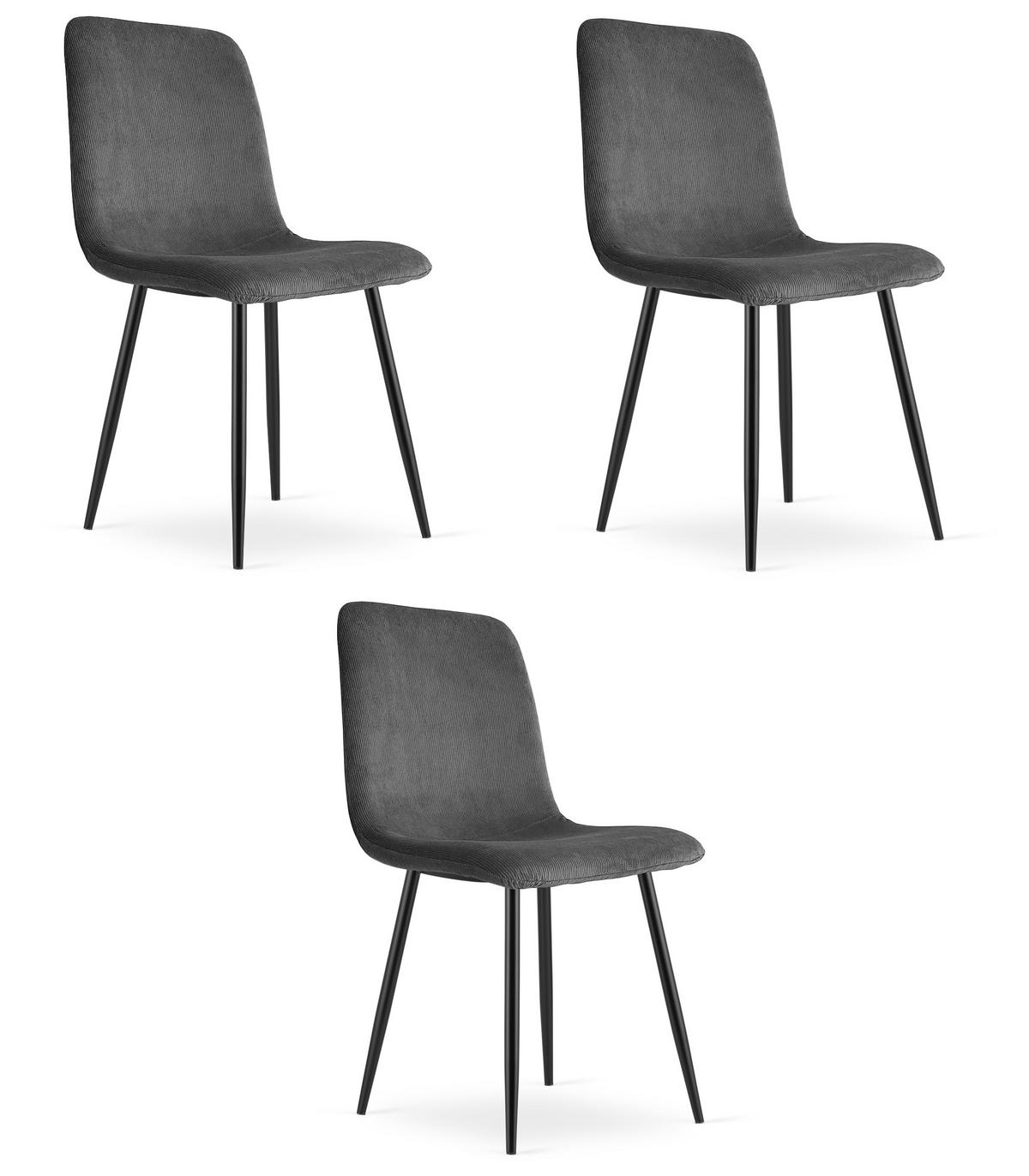 ESSZIMMERSTUHL 3-er Set RIFT grauer Sitz, schwarze Beine - Schwarz/Grau, Textil (46/87/55cm) - Valora