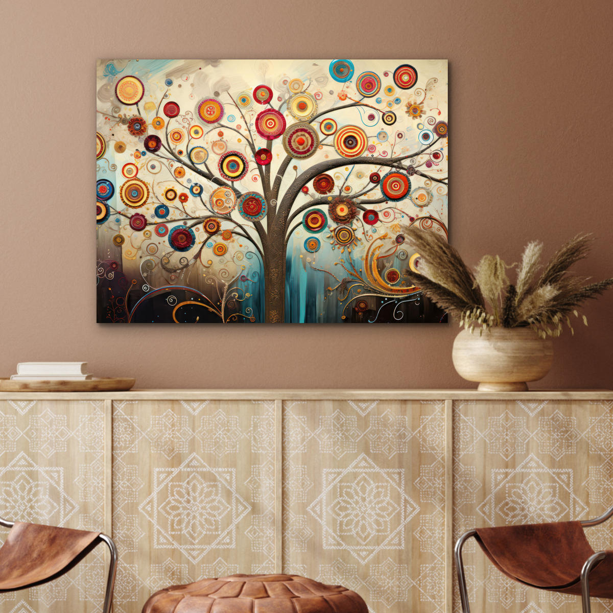 KOVOVÝ OBRAZ Strom - Strom života - Farba 80x60 cm - hnedá, kov (80/60cm) - MuchoWow