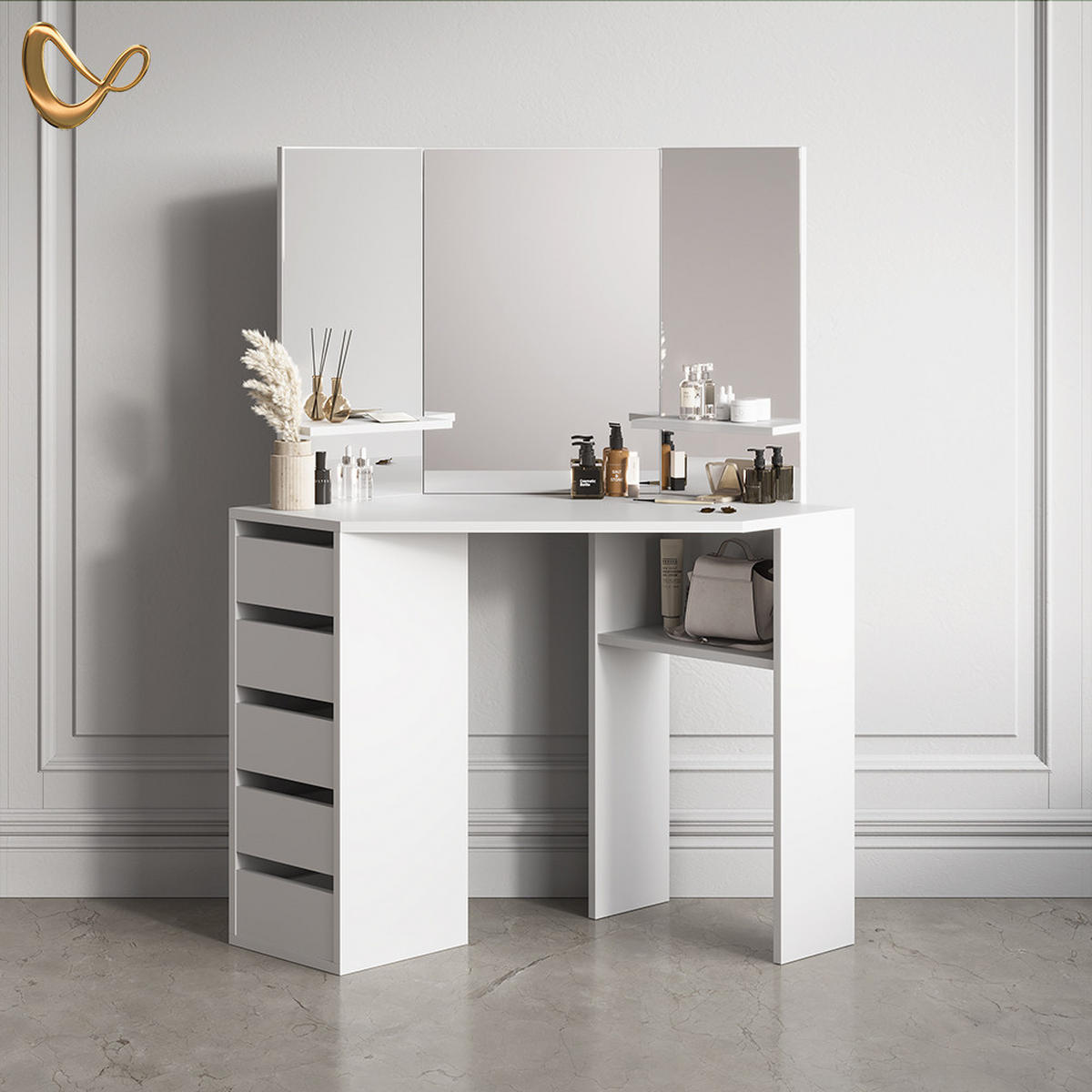 ECKSCHMINKTISCH Enna Weiß 110 cm - Weiß, Holzwerkstoff (110/141.5/54cm) - Livinity®