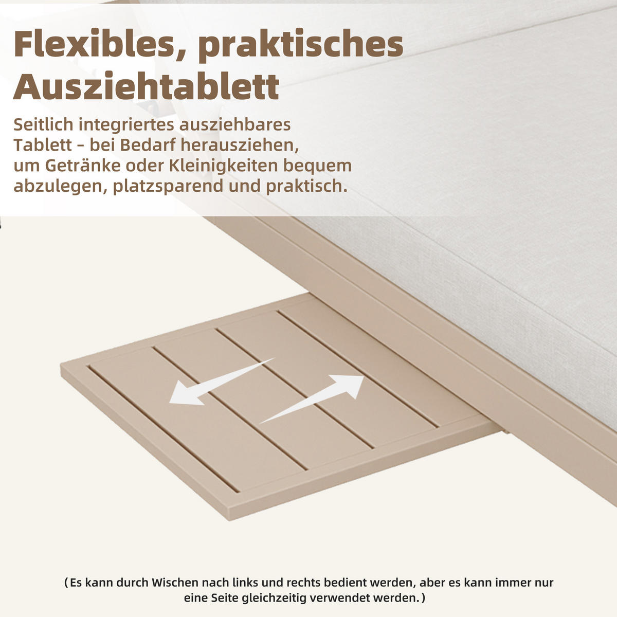 SONNENLIEGE aus Polyester in Beige mit ausziehbarer Tischplatte & Kopfstütze - Beige, Metall (127/93/194cm) - Modfu