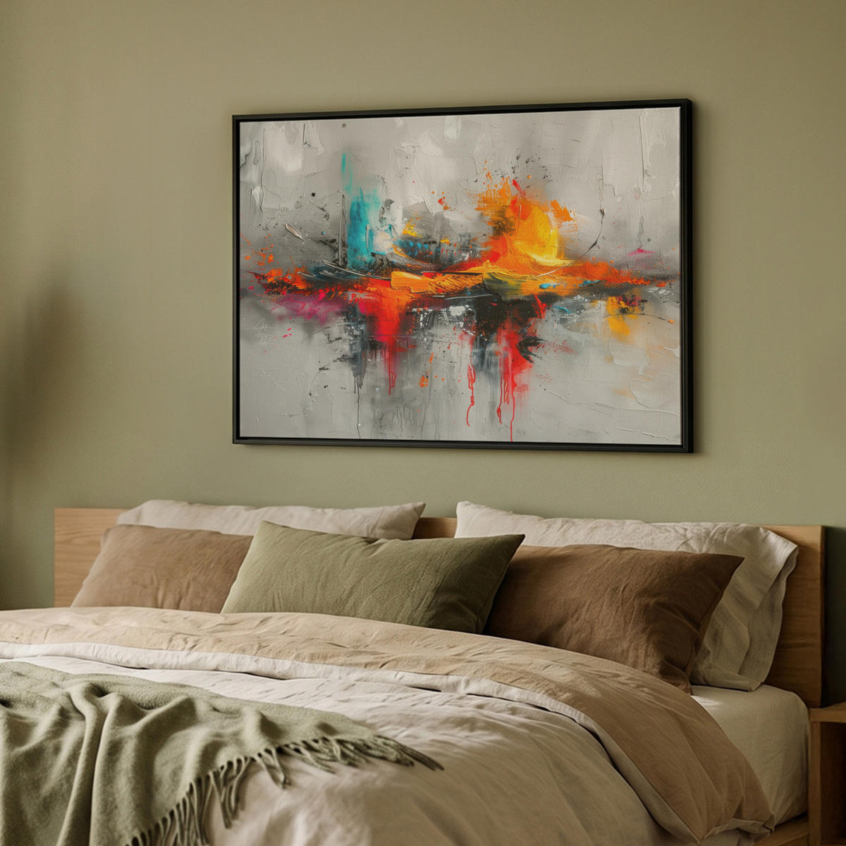 LEINWAND Bilder mit Rahmen - Moderne Kunst - Orange - Grau - Abstrakt - 100x70 - Hellgrau, Textil (100/70cm) - MuchoWow