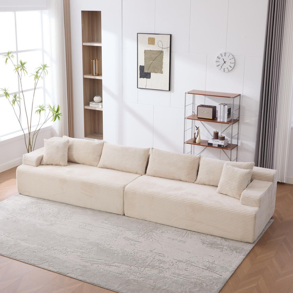 SOFAELEMENT 334/99/74.5 cm Elfenbein Chenille mit 30D hochelastischem Schaumstoff und rutschfestem Bode - Ecru, Textil (99/74.5/344cm) - Oxeza
