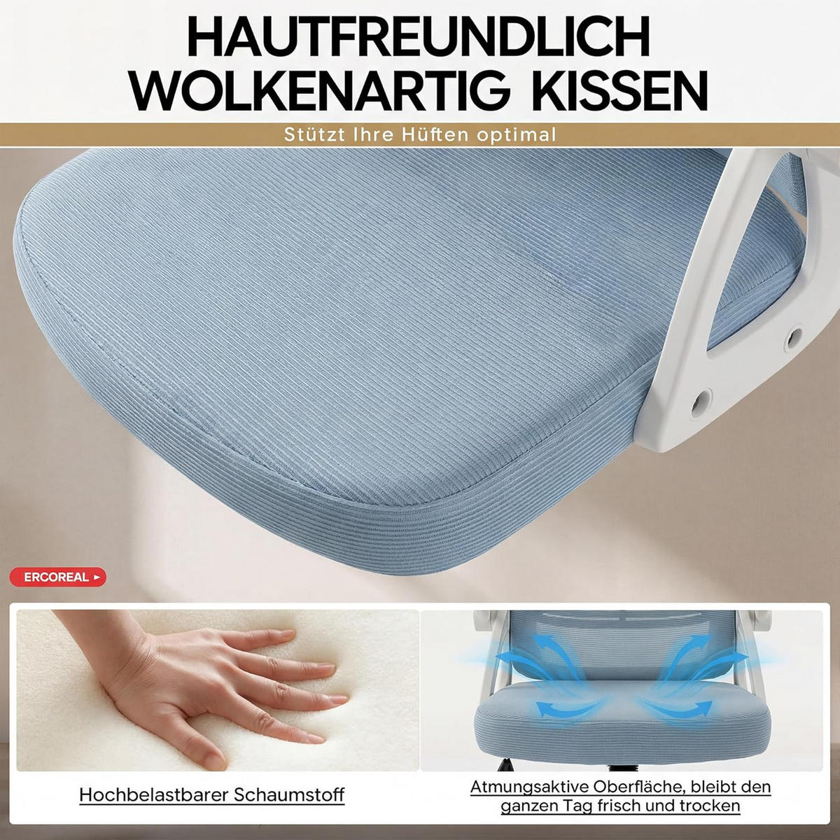 BÜROSTUHL Ergonomischer 90-110°neigbar, 90° Aufklappbare Armlehnen - Blau, Metall (60/92/57cm) - Gisaae