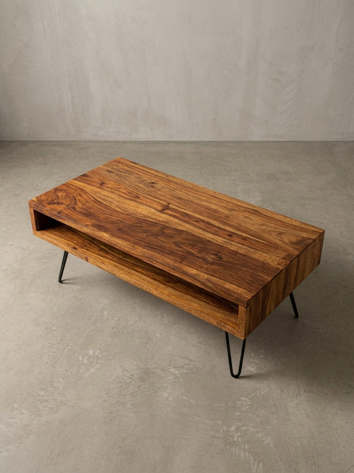 COUCHTISCH Sheeshamholz, Pulverbeschichtet mit Ablagefach, Maße 100x40x50 cm - Schwarz/Braun, Holz/Metall (50/100/40cm) - KADIMA DESIGN