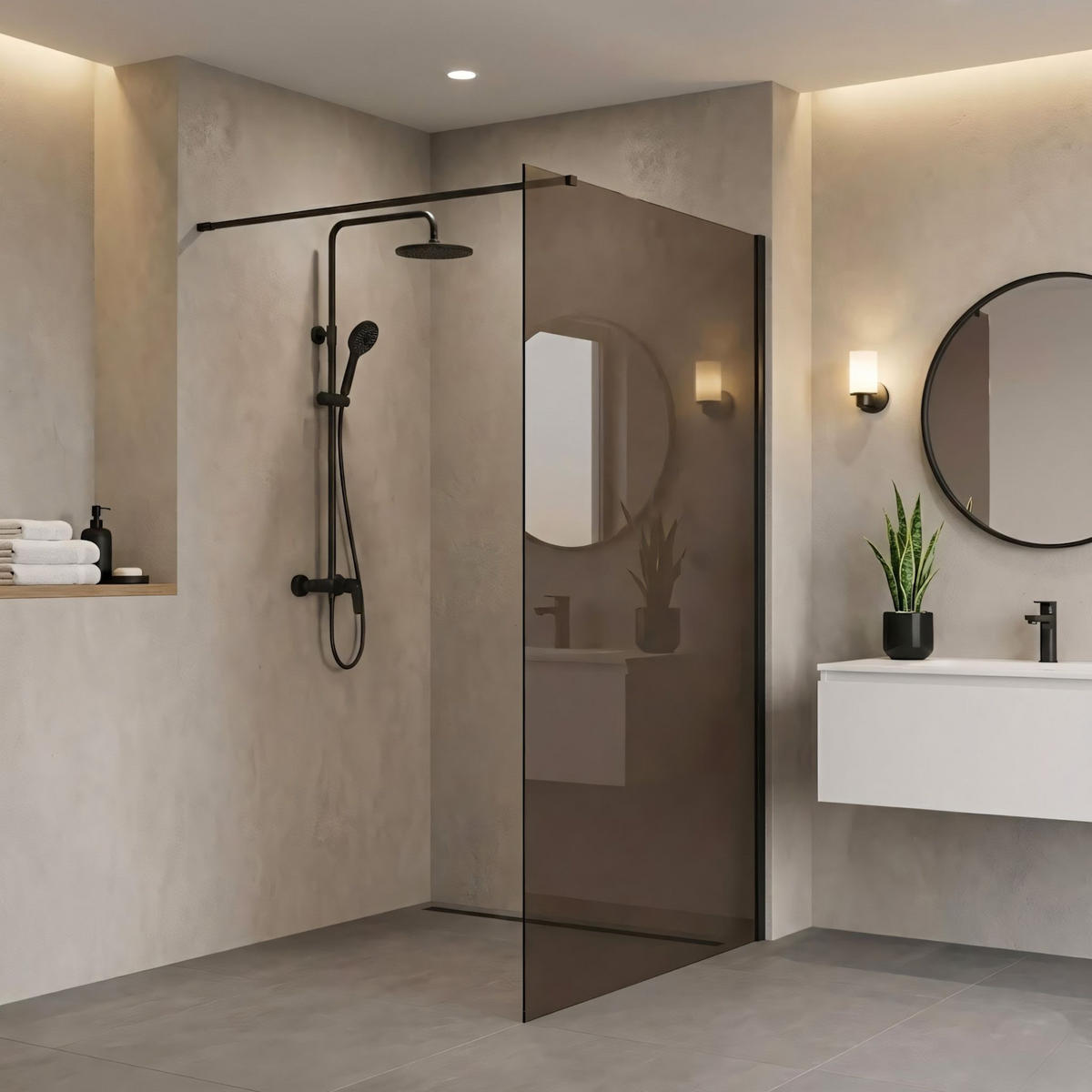 DUSCHWAND Rea Flexi Brown / Black 130 - Schwarz, Glas (120/130/195cm) - REA