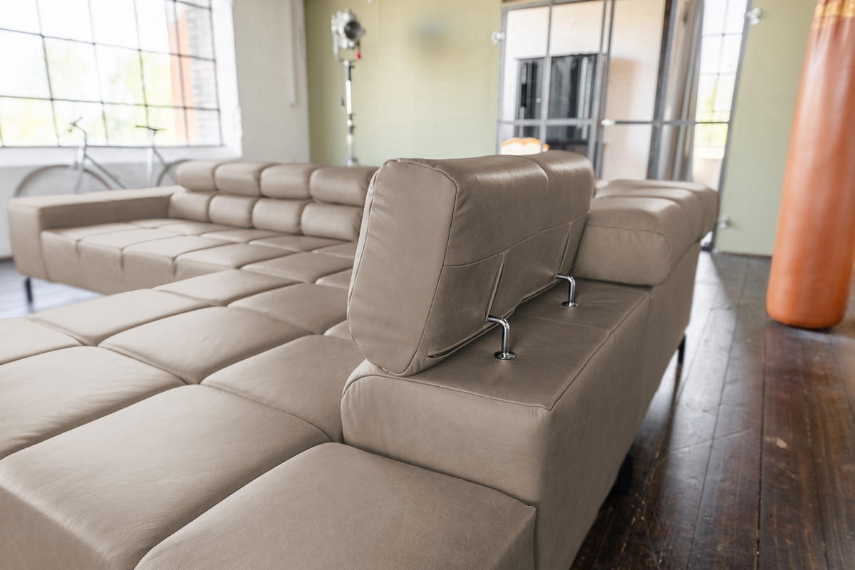 ECKSOFA NELSON Grau Leder - Schwarz/Grau, Leder/Metall (321/216cm) - KAWOLA