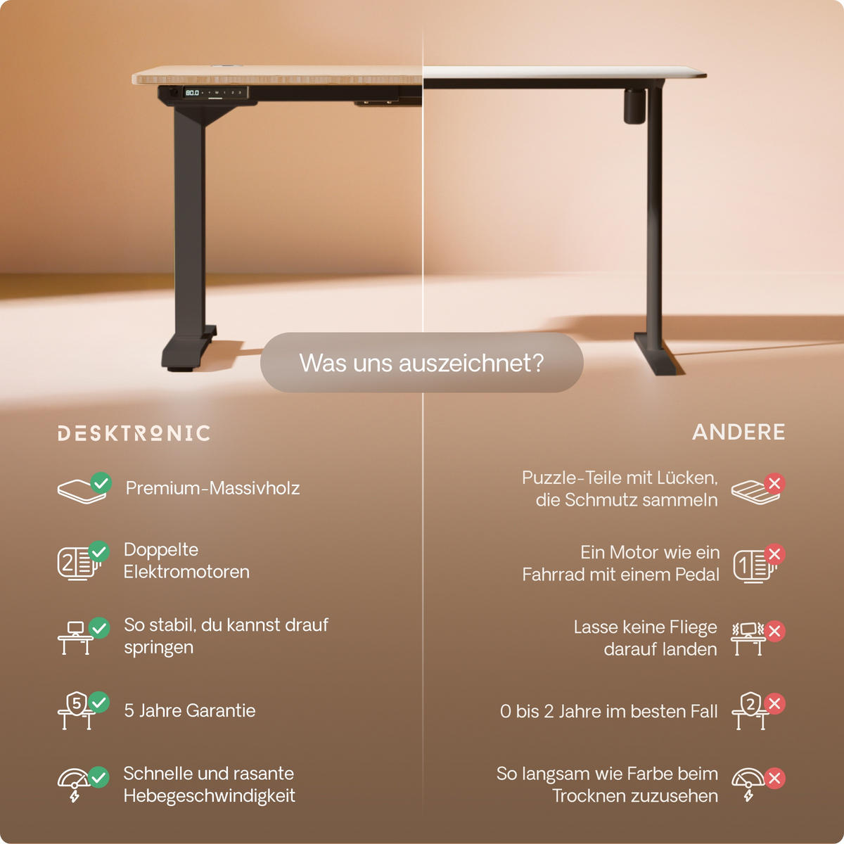 SCHREIBTISCH Elektrisch Höhenverstellbarer HomePro 120x60cm Schwarz/Bambus mit Memory-Funktion, Anti-Kollisions Technologie - Hellgelb/Schwarz, Holz (60/120/63.5cm) - Desktronic