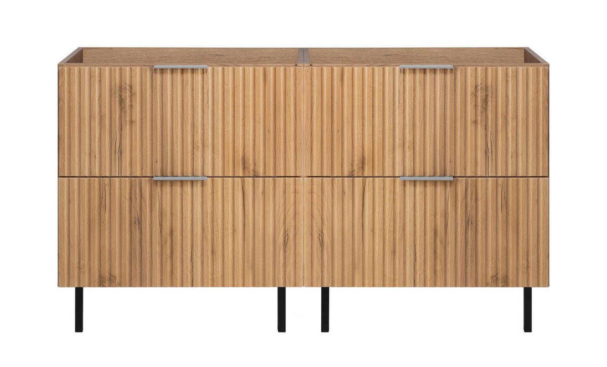 WASCHBECKUNTERSCHRANK, Eiche Craft, 120 (2 x 60) x 77 x 46 cm, silberner Griff, schwarze Beine, ohne Arbeitsplatte - Eichefarben/Silberfarben, Holzwerkstoff (120/77/46cm) - 3XE LIVING