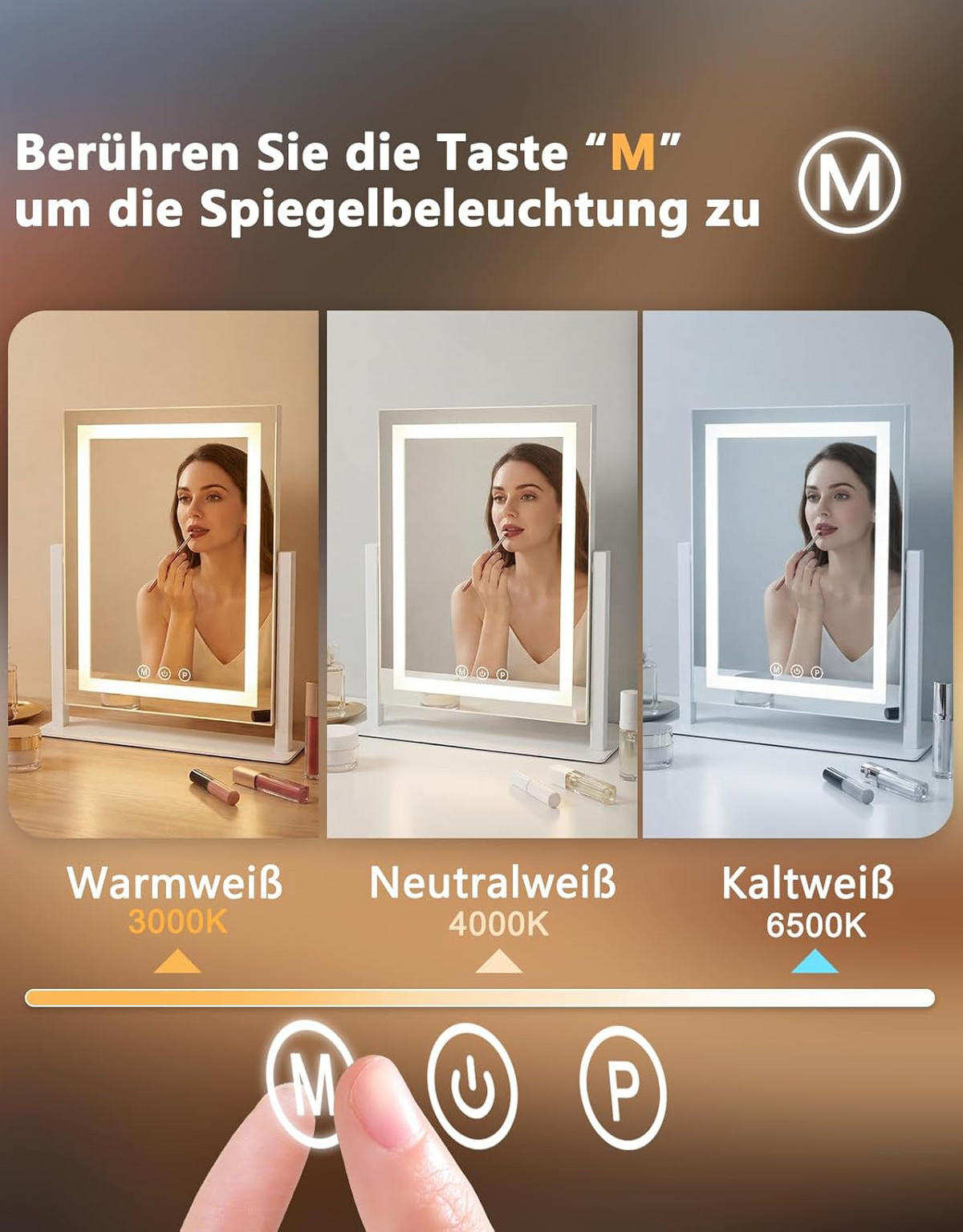 LED Schminkspiegel 8/30/34cm - Weiß, Glas (8/34/30cm) - Nettlife