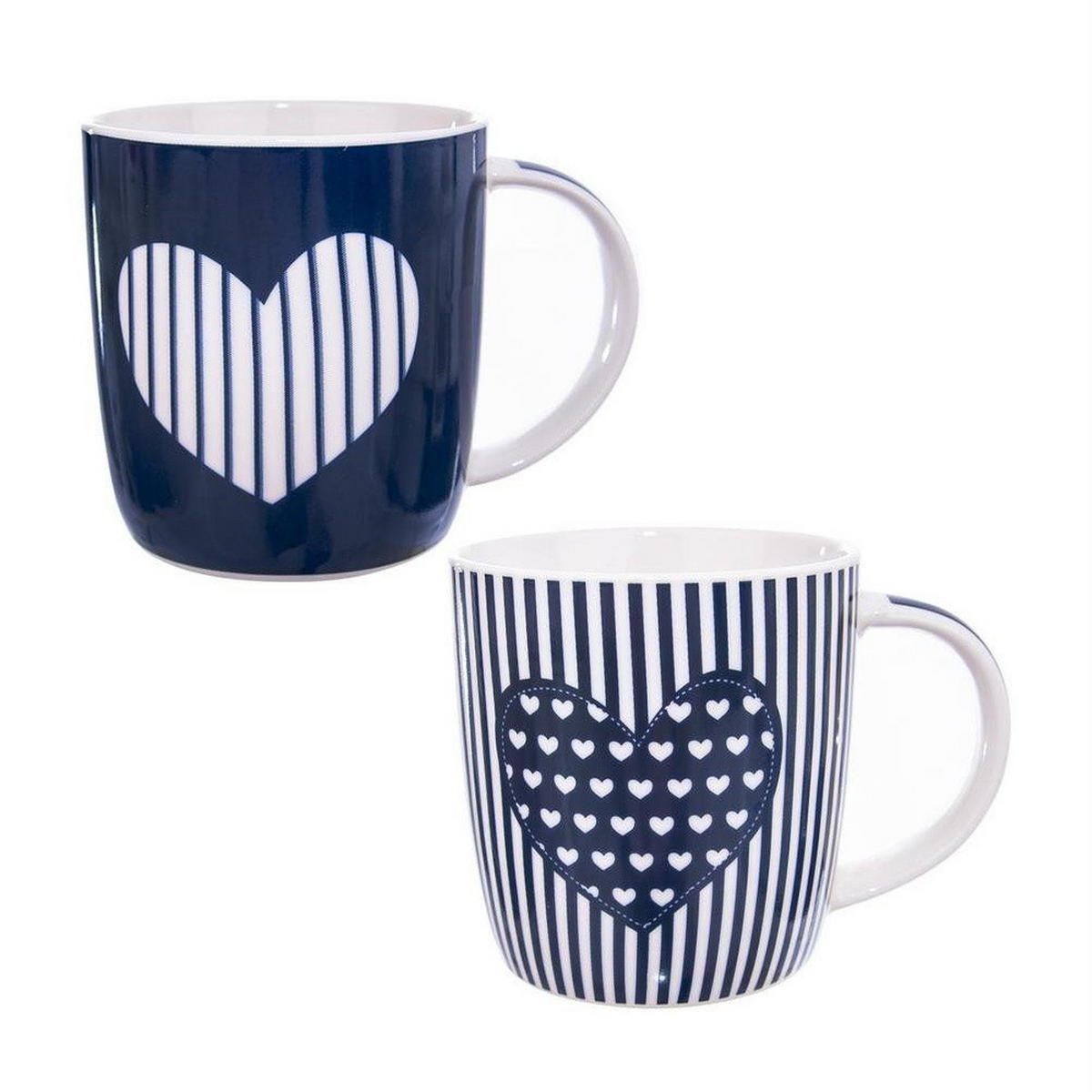 PORZELLANBECHER-SET HERZ, Porzellan, blau/weiß, 2 Stk., 390 ml - Flieder, Keramik (0.39L) - Orion 