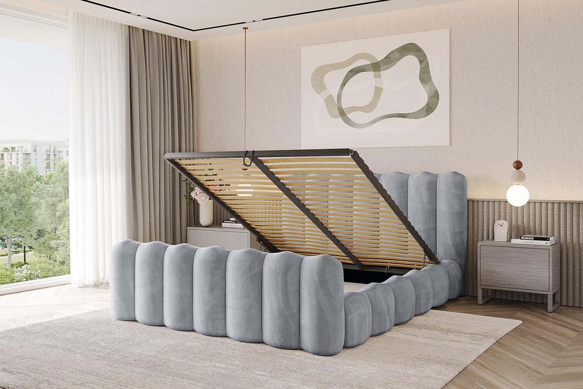 POLSTERBETT mit Bettkasten, Fußteil und Lattenrost, Boxbett ohne Matratze - SORA-Z 200x200 Hellgrau - Hellgrau, Holzwerkstoff/Textil (200/200cm) - ALTDECOR