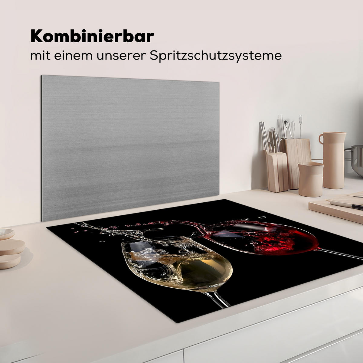 KRYT NA INDUKČNÍ DESKU Červené víno - Bílé víno - Sklenice - Černá 78x78 cm - vínově červená, plast (78/78/0.2cm) - MuchoWow