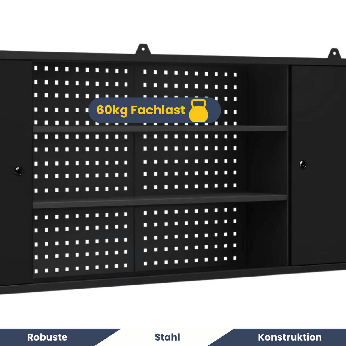 HÄNGESCHRANK Werkstatt abschließbar OLIS 60x160x20cm Schwarz - Schwarz, Metall (160/60/20cm) - DELUKE