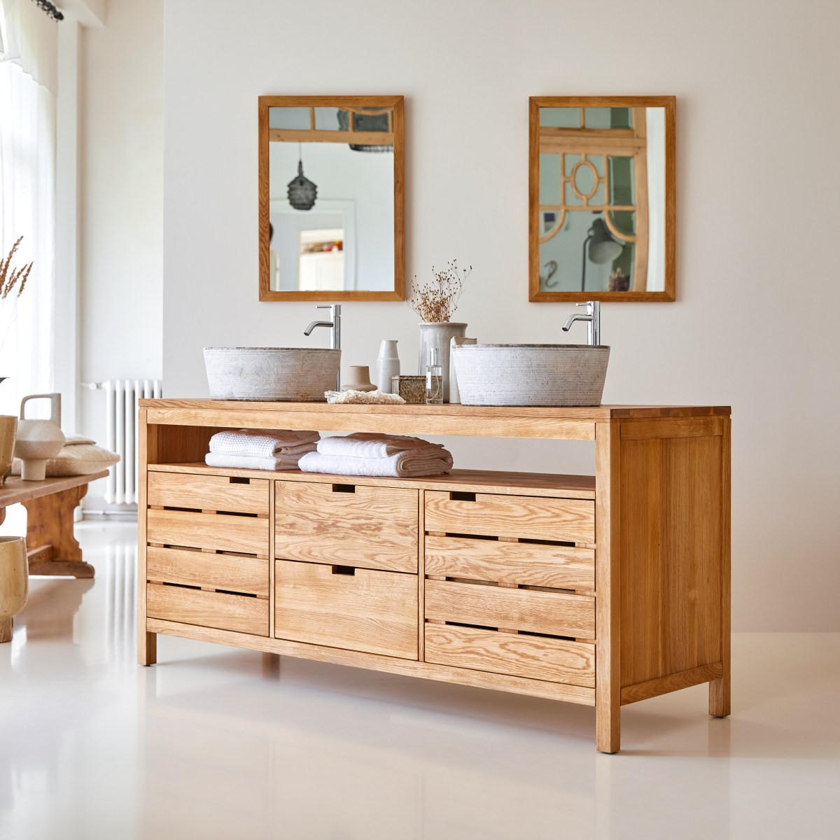 WASCHTISCHUNTERSCHRANK Serena Natur aus Eiche - Naturfarben, Holz (165/78/55cm) - Tikamoon