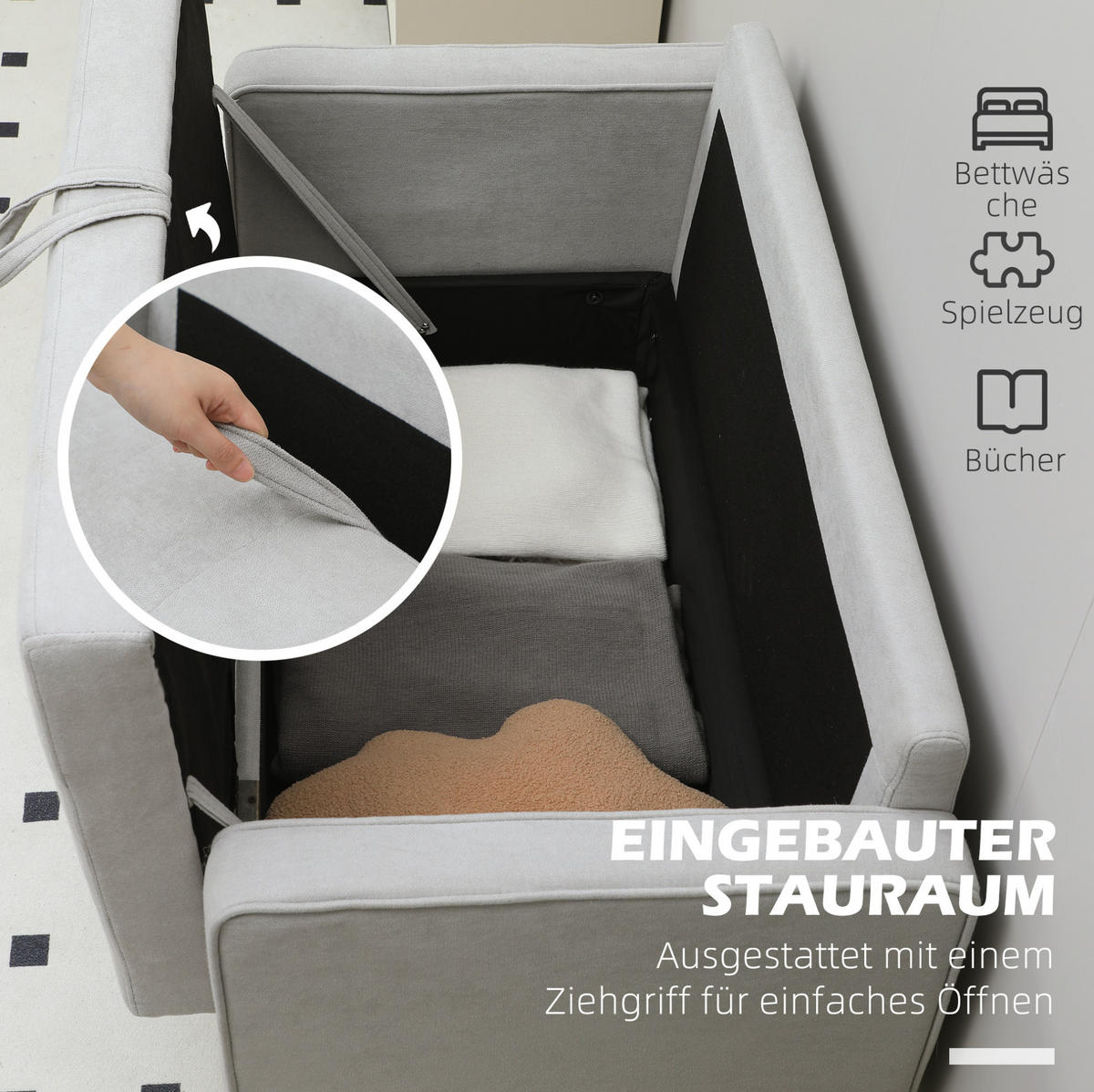 SOFA 2-Sitzer mit Stauraum 117 cm Samtoptik Hellgrau - Hellgrau, Holzwerkstoff (117/78/62cm) - Meubliv
